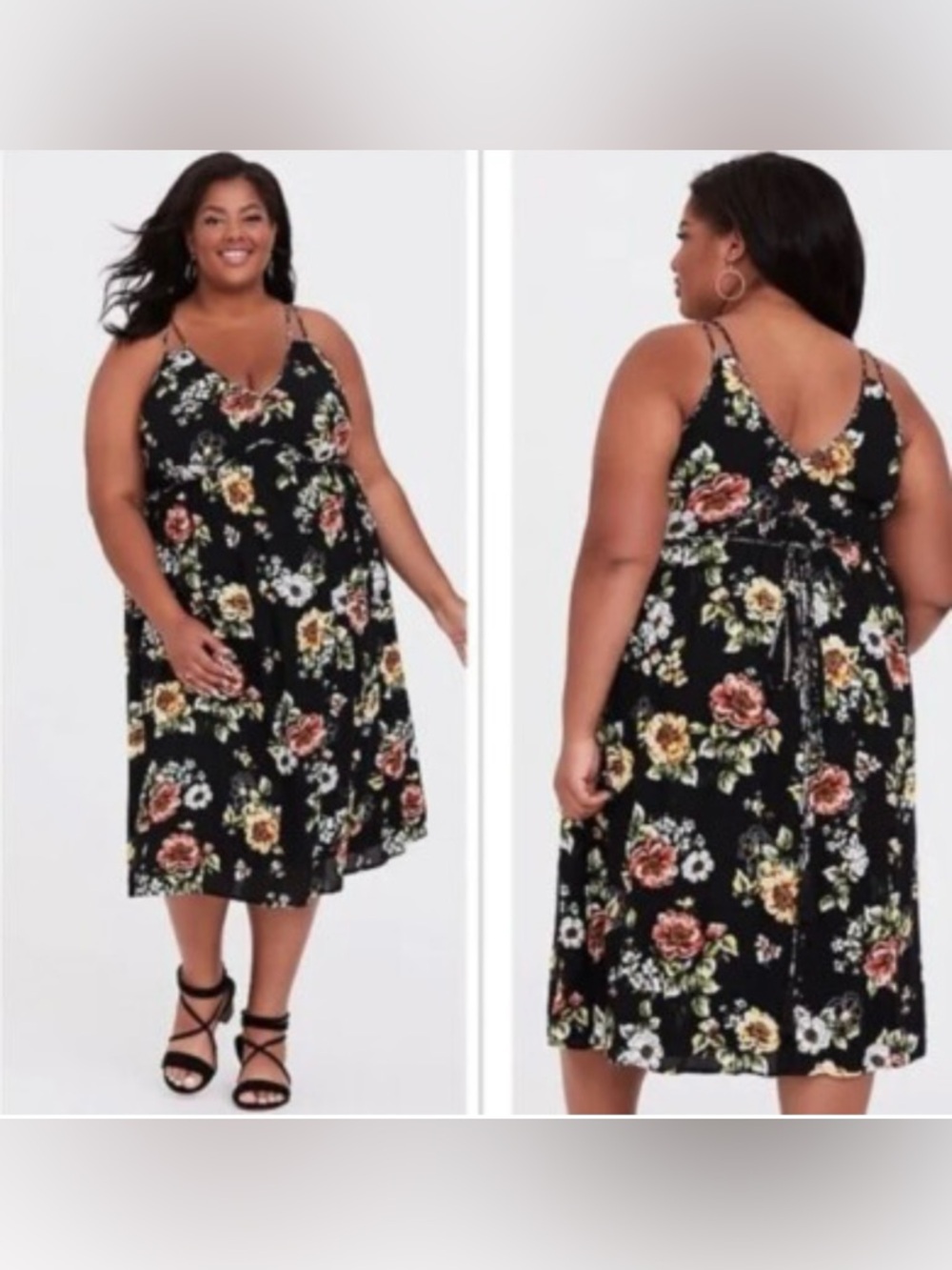 torrid Black Floral Midi Slip Dress